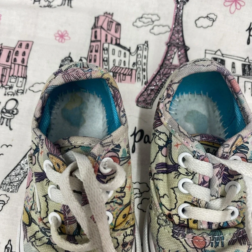 Vans Llama Party Canvas Sneakers White Lace Up Low Top Shoes Toddler Size 4
